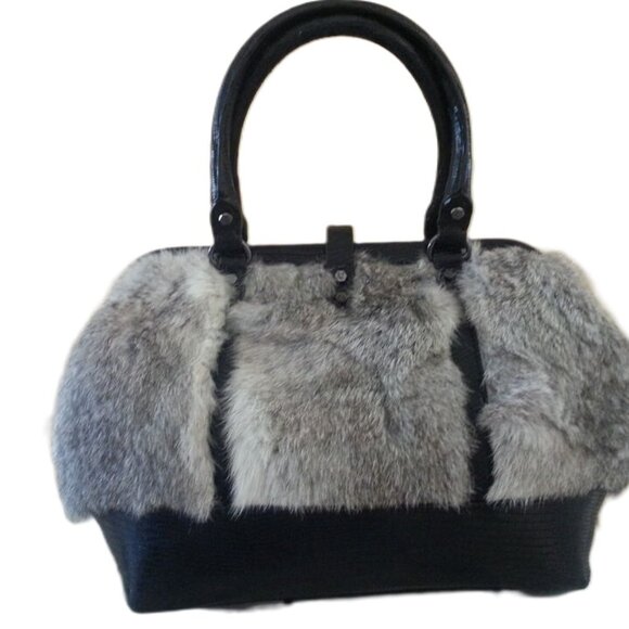 Vince Camuto VC Signature Liz Satchel Leather & Rabbit Fur Handbag NWT $498.00 - Picture 4 of 8